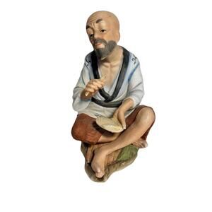 Vintage Homco Porcelain Asian Man Figuurine Sitting On A Mat 1431